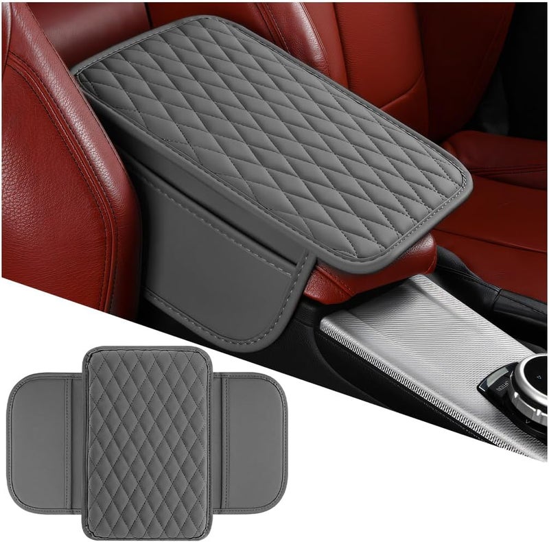 Mandark Car Center Console Cover, Microfiber Leather Vehicle Armrest Protector Cushion with 2 Storage Bags, Auto Interior Arm Rest Seat Box Pad Accessories, Universal for SUV, Sedan, Truck (Gray) - Image 1